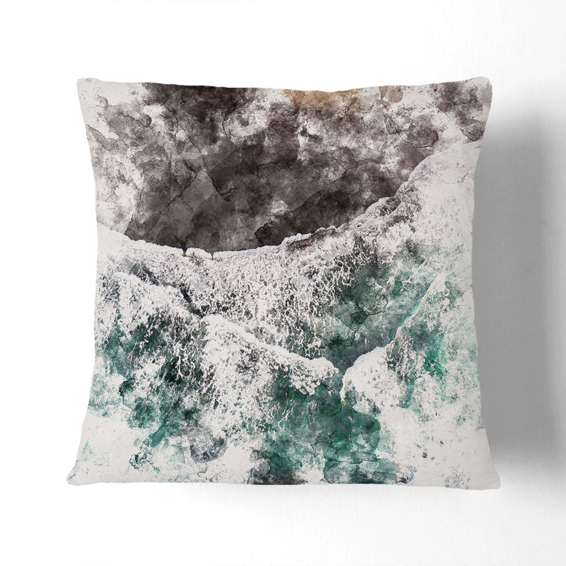 Gold Beach Watercolour Cushion with Filling, 40cm H x 40cm W x 15cm D, Stone