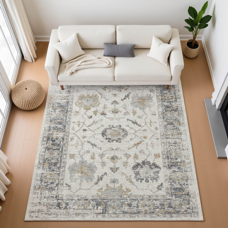 Premium Machine Washable Mundell Border Rug, Rectangle 3' x 5'