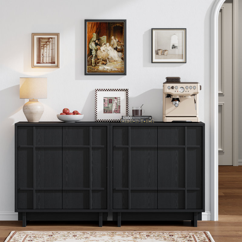 1Pcs Modern Sideboard Buffet Cabinet With Linear Panel Design, Storage Buffet & Entryway Cabinet With Adjustable Shelves，Perfect Storage For Dining Room, Kitchen, And Entryway