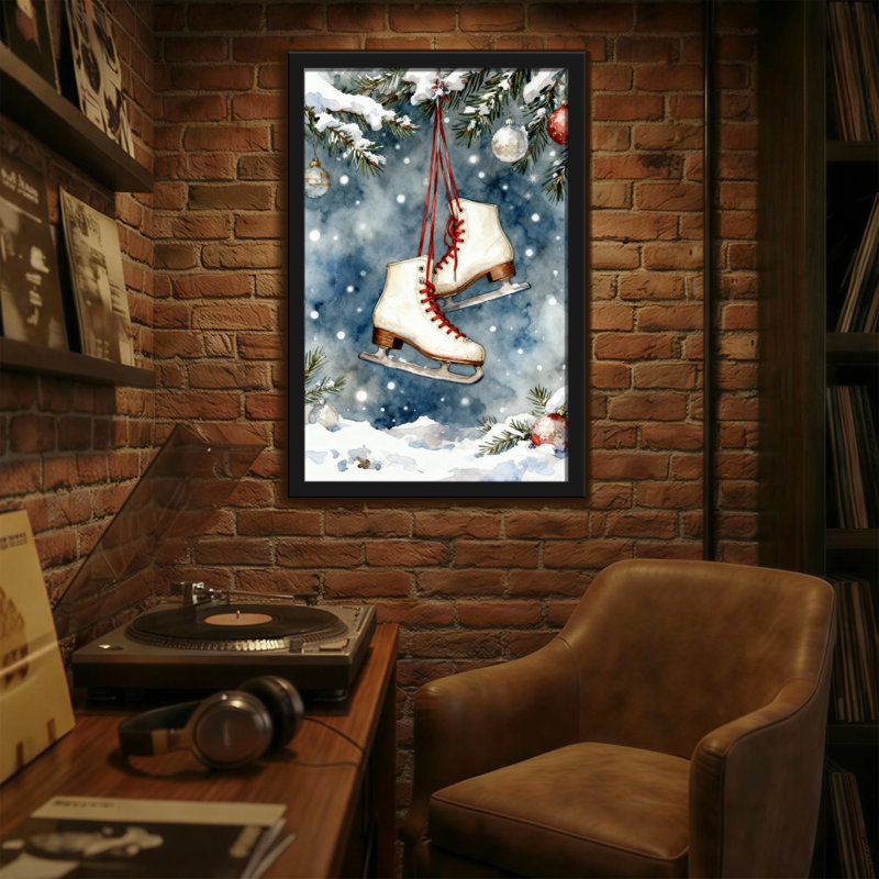 Christmas Winter Skates Hanging From Pine Branches