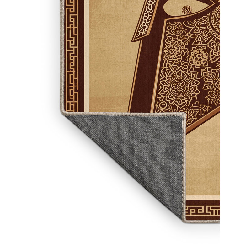 Soft Plush Dupras Spartan Helmet Classic Oriental Area Rug in Brown – Beige Binding, 8x10