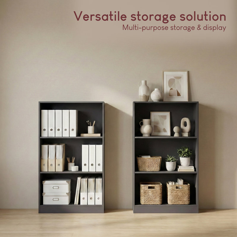 142cm H x 60cm W Standard Bookcase, Grey, (3 Shelves) 109cm H x 60cm W x 24cm D