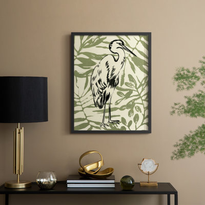 Retro Parlour Heron III Framed Print - Solid Wood