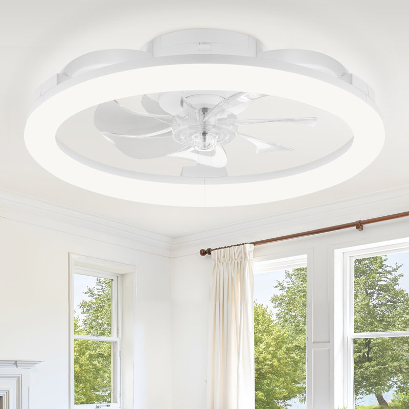  20" Modern White Flush Mount Ceiling Fan with Adjustable Led Light for Bedrooms & Small Spaces, White