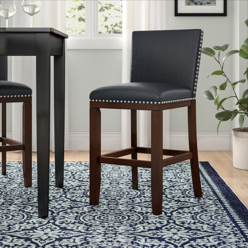 Arkadian Upholstered Counter Stool with Solid Wood Frame, Black, Counter Stool (24" Seat Height)