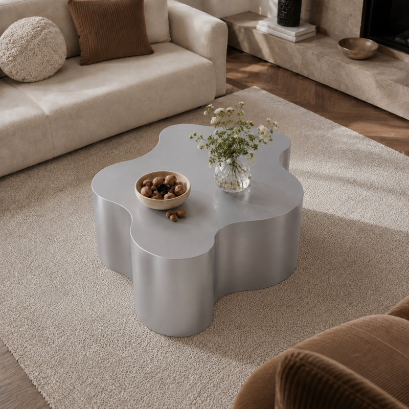 Table basse en acier inoxydable en forme de couronne de 39,4 po Caston, centre de table moderne sculptural d'une capacité de 220 lb