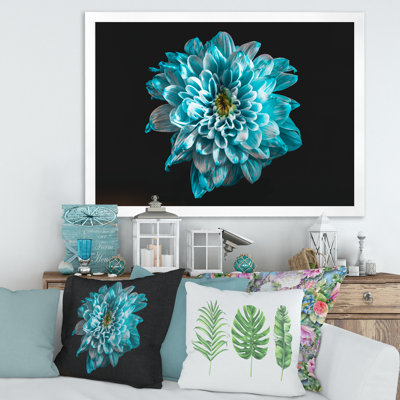 Gros plan d'une fleur avec des pétales bleus et blancs - reproduction sur toile