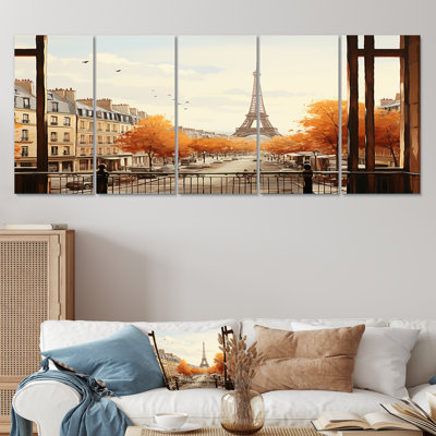 Tour Eiffel rustique, Paris, vue de fenêtre III - ensemble d'art mural 5 pièces Paris