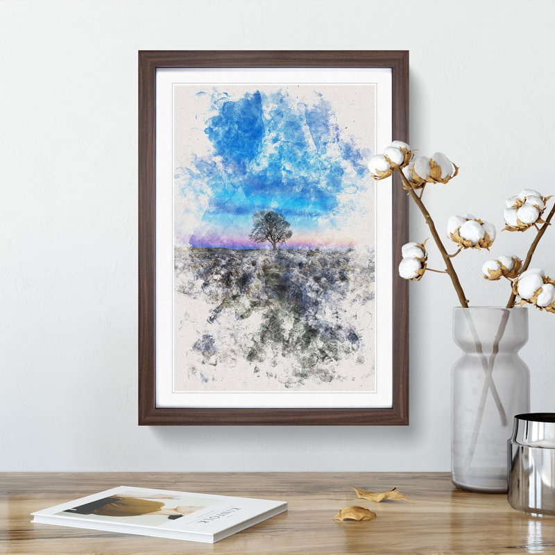 Tree Under a Purple Sky - Picture Frame Painting Print, 33cm H x 24cm W x 2cm D, Walnut Framed
