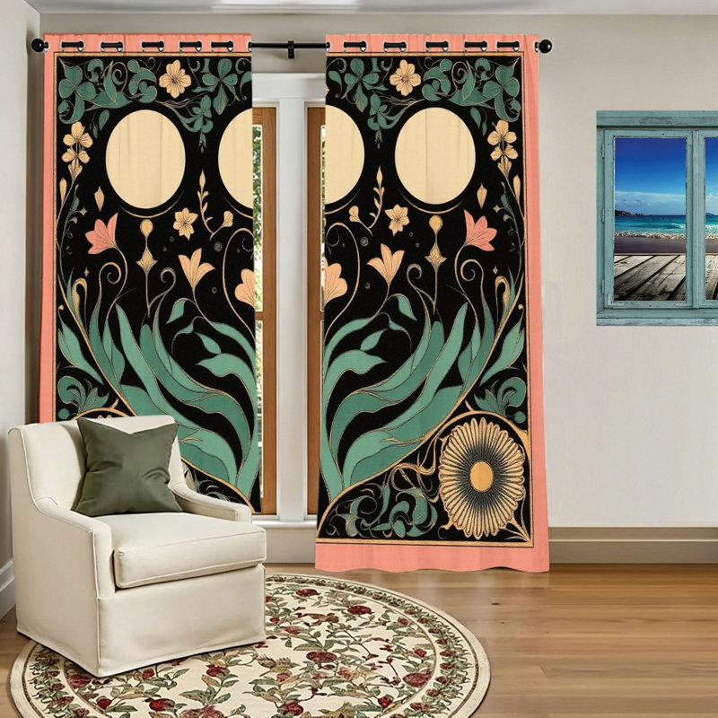 2 pièces à motif botanique artistique avec œillets, rideaux occultants à motif floral et à feuilles pour fenêtre de salon, cuisine, bureau à domicile, décor
