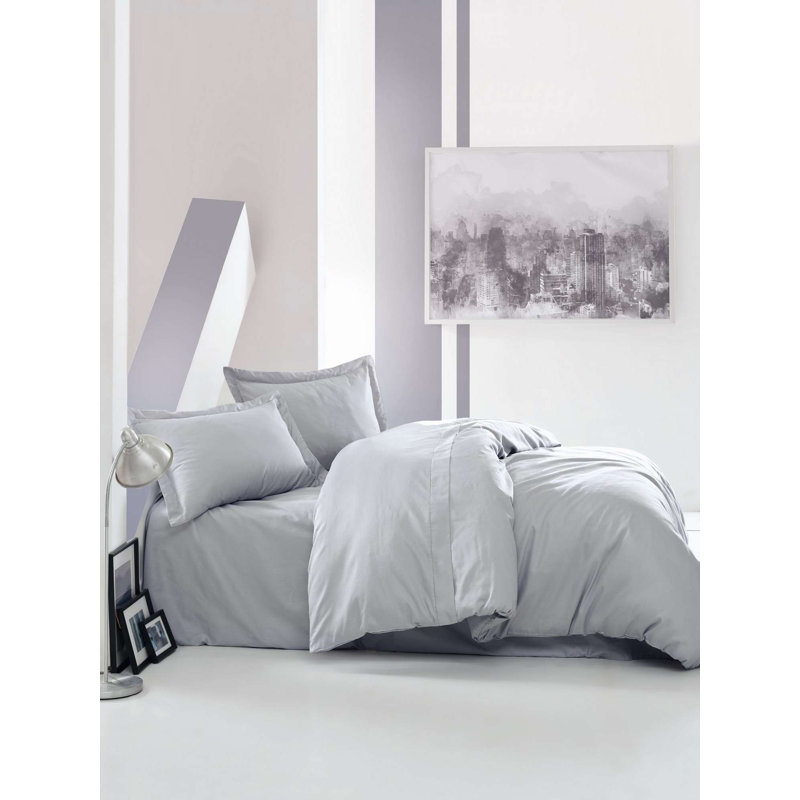 Luxury Satin Quilt Cover Set (1 Duvet Cover & 1 Pillowcase), Grey, 54 x 79 | 100% Cotton Satin, 210 Thread Count | Easy Care, Machine Washable, Elegant Reactive Printing, Stylish & Comfortable Bedding