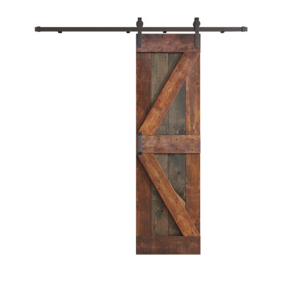 Panelled Wood and Metal K Series DIY Knotty Barn Door with Installation Hardware Kit