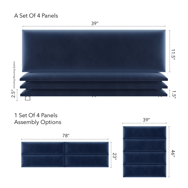 All Upholstered Headboard, Velvet Navy, Large