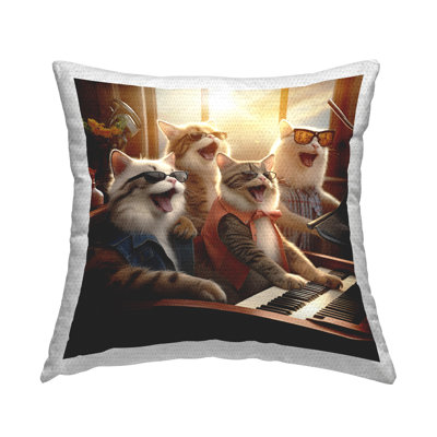 Cats Singing with Piano Outdoor Printed Pillow by Jim Baldwin