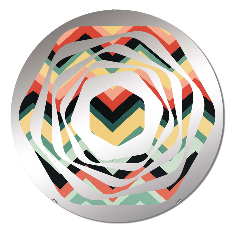 Miroir décoratif bleu et corail à chevrons rétro - Amorphe, 31,4 po x 31,4 po