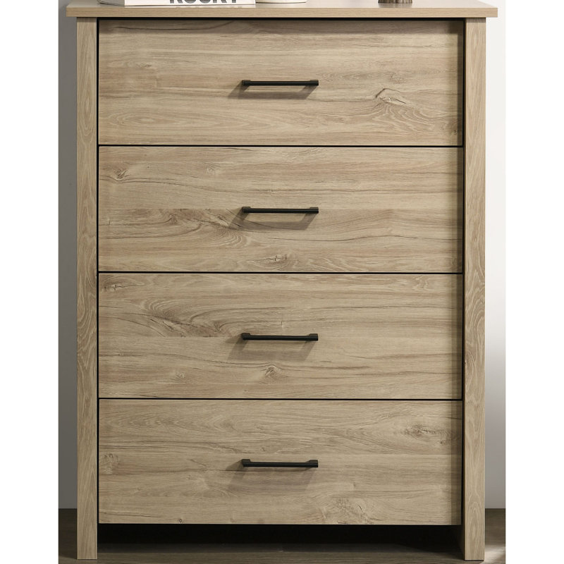 Commode 4 tiroirs avec poignées Celeste, Chêne clair