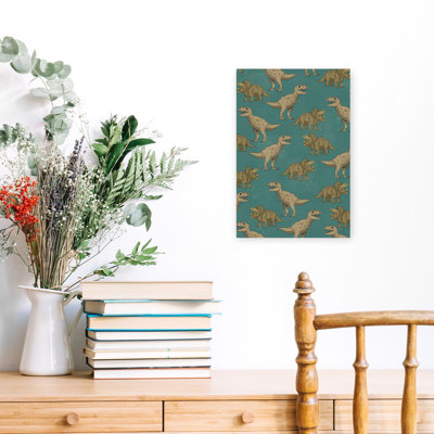 Vintage Dinosaur Vintage Pattern by Nicholas - Wrapped Canvas Print