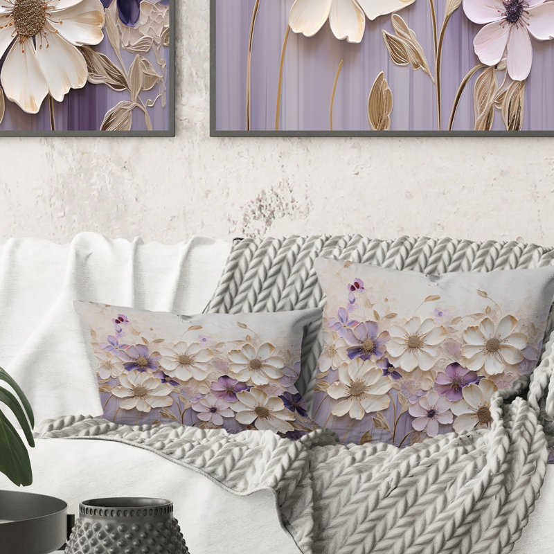 Coussin Beige et mauve orné Violets I - Violets