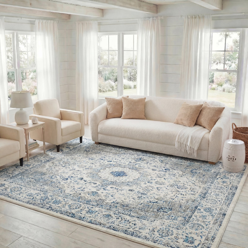 Farnborough Oriental Ivory/Gray Area Rug, Rectangle 8' x 10'
