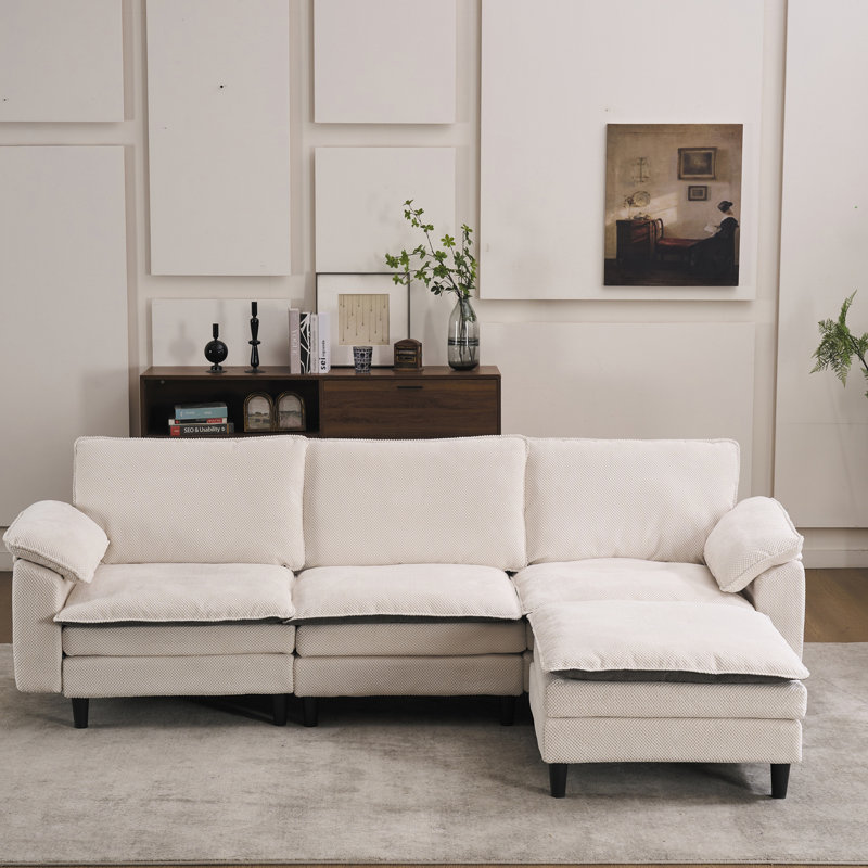 100.39 Inch Black & White Two-Tone L Shaped Cloud Sofa, Modular Sectional With Ottoman And Deep Seating For Modern Living Spaces