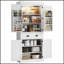 Armoire de cuisine de 71 pouces de hauteur avec capteur de mouvement à DEL, 6 tablettes de porte, un tiroir et 4 tablettes réglables, blanc