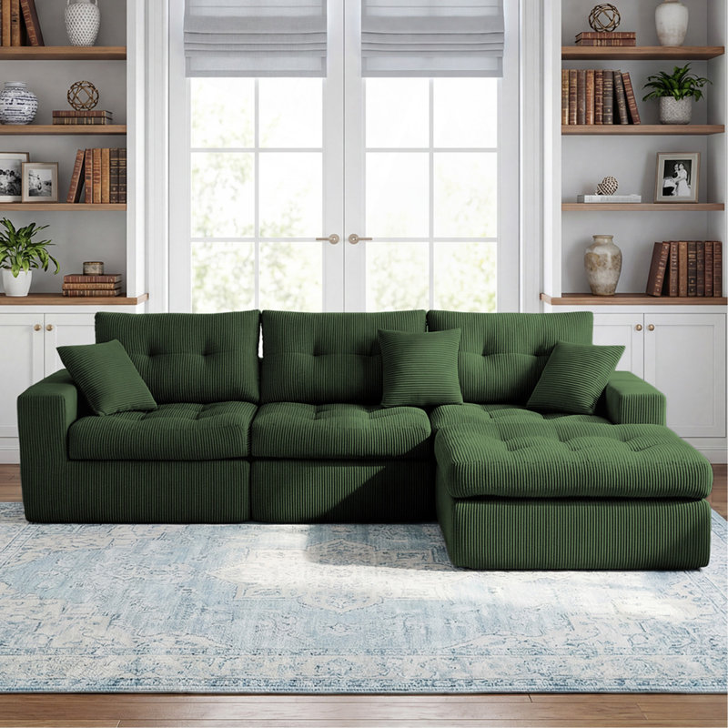 Canapé-lit à compression en coin Corduroy, canapé modulaire en L avec éponge haute densité, canapé convertible sans assemblage requis pour le salon, appartement, chambre d'amis