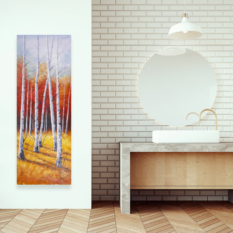 Toile moderne gris forêt d'automne | Décoration murale de chambre à coucher, H 48 po x l 16 po