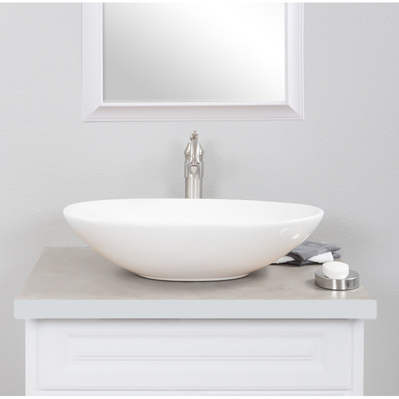 Novatto 16.25'' Ceramic Oval Bathroom Sink with Faucet and Overflow, Brushed Nickel