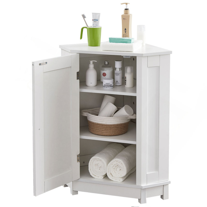 Armoire de salle de bain d'angle avec tablette réglable, Blanc