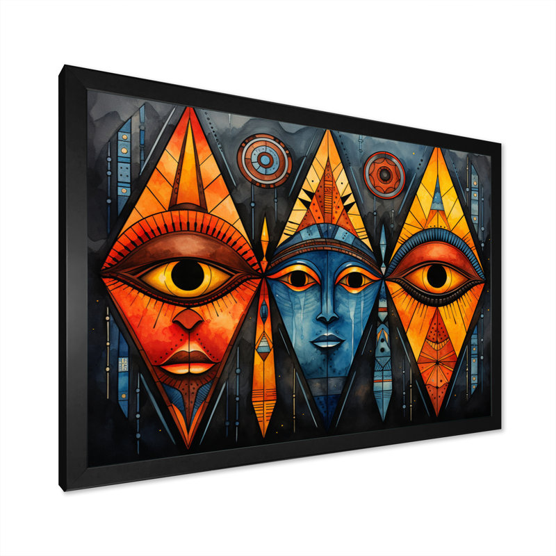 Motif tribal africain II sur toile, H 12 po x l 20 po x P 1 po, Cadre photo noir