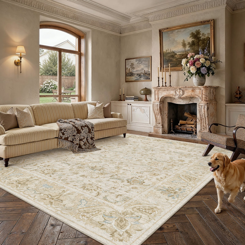 Tapis oriental lavable en machine Nestiva, Beige, Rectangle 8 pi x 10 pi