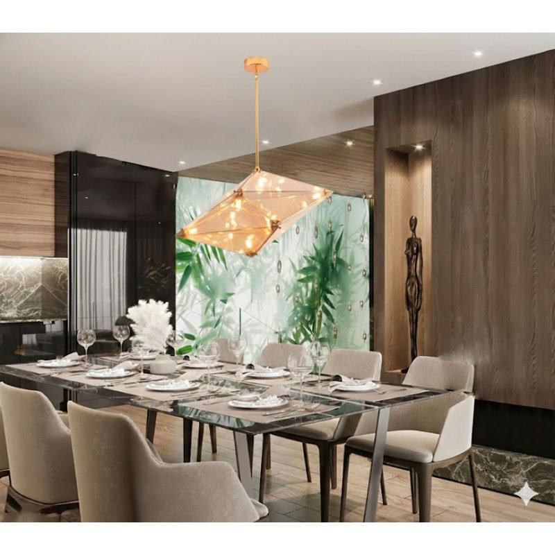 Lustre géométrique moderne 9 lumières, H 14,96 po x l 29,92 po x P 14,96 po, Or