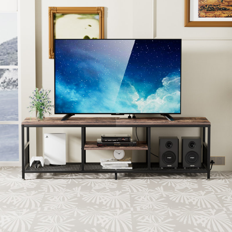 TV Stand With Power Outlets, Brown, 62.99"
