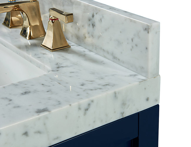 Elizabeth 48'' W Single Vanity, Carrara White, Gold, Heritage Blue