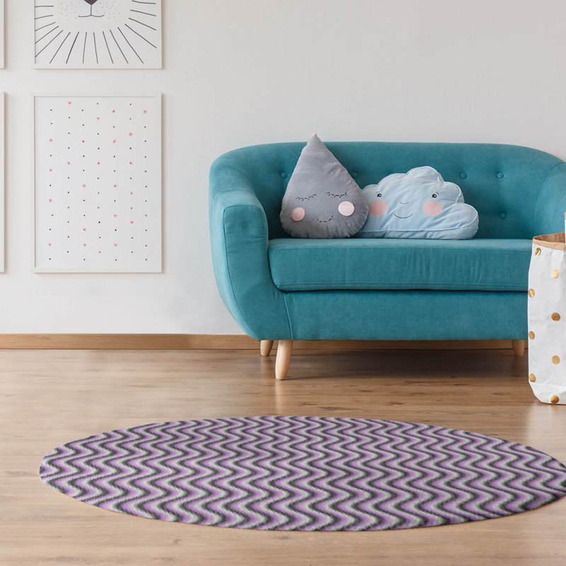 Tapis de zone mauve rayures ondulées, Rond 5 pi