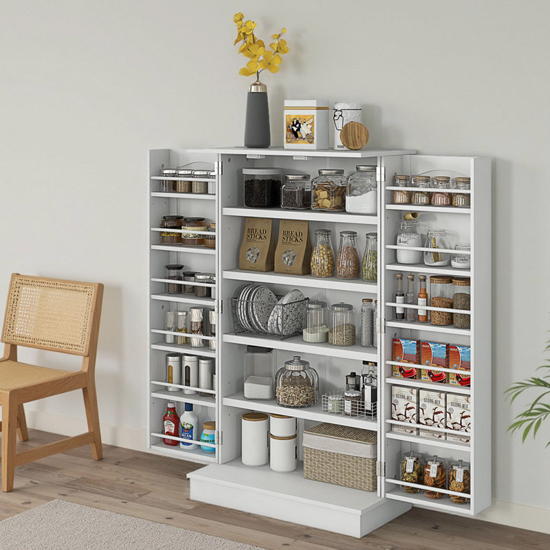 Armoire de rangement pour garde-manger avec étagère à 5 niveaux, armoire de salle à manger, Blanc