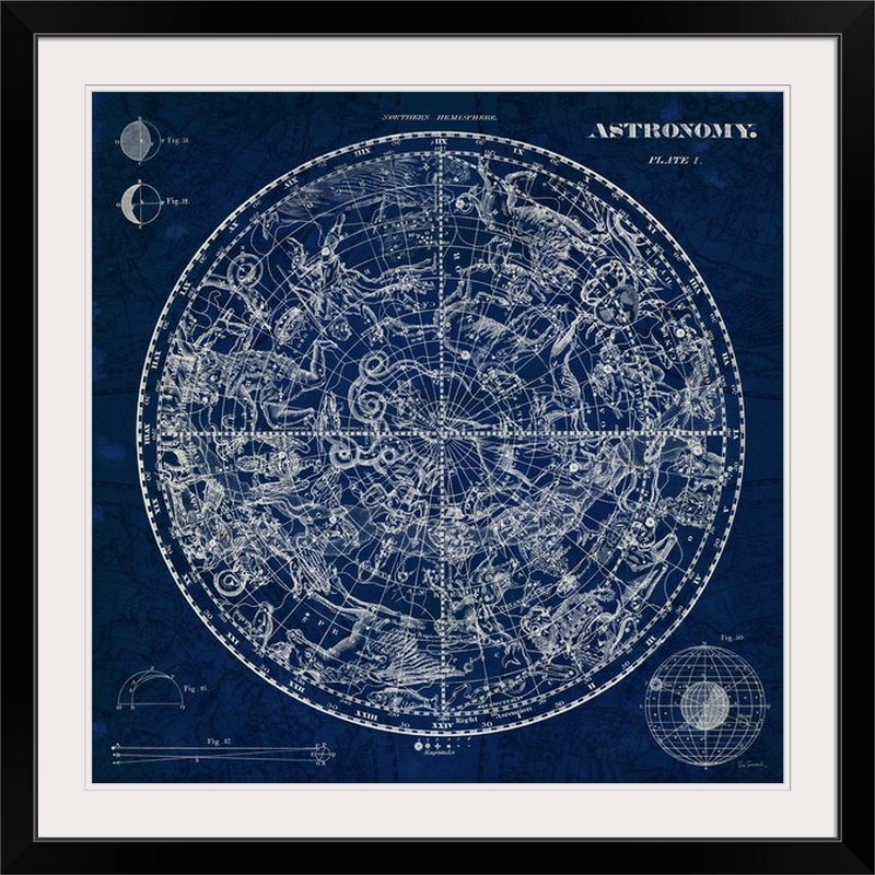 « céleste blueprint » par sue schlabach, impression, H 32 po x l 32 po x P 1 po, Cadre noir
