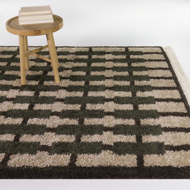 Tapis à motif géométrique vert Meeks, Rectangle 5 pi 3 po x 7 pi