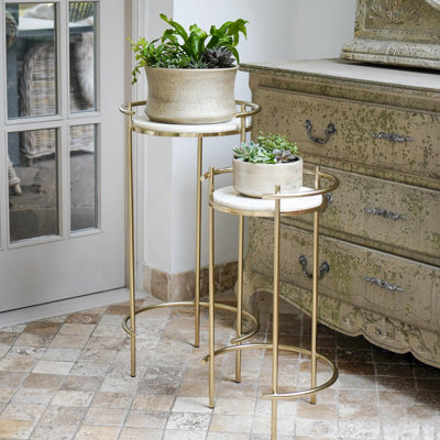  Opulence  Two Piece Nested Marble Top Plant Stand Set