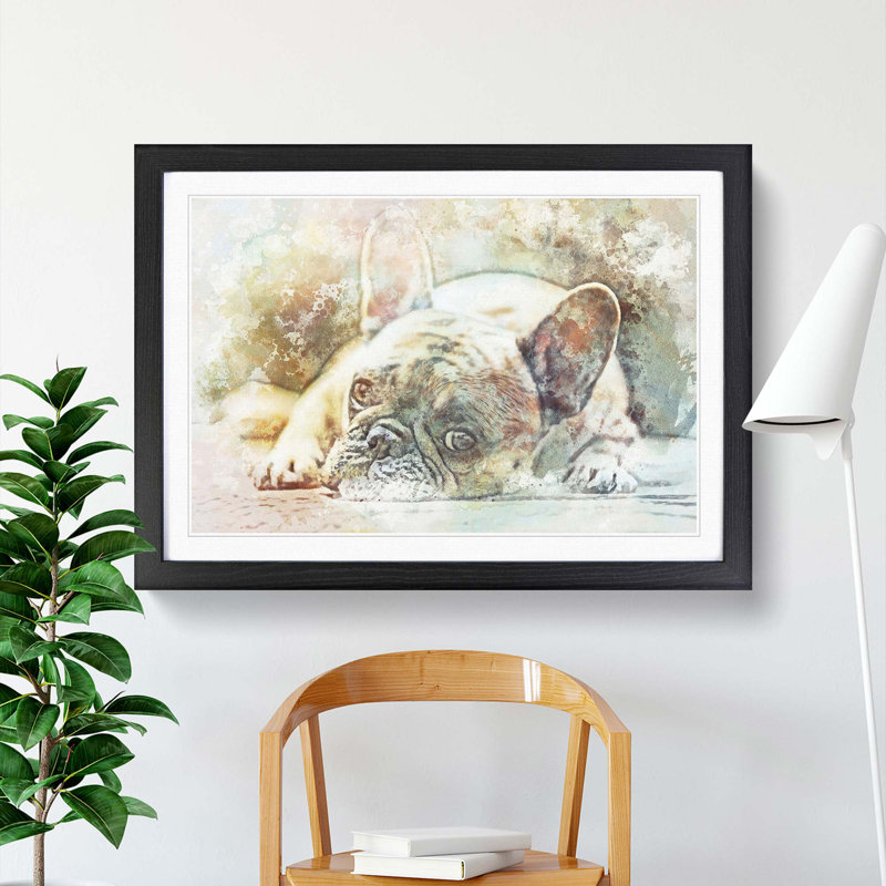 Fawn French Bulldog - Picture Frame Painting Print, 50cm H x 76cm W x 2cm D, Black