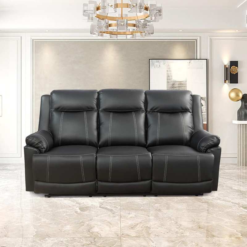 Almke 80.5'' Faux Leather Reclining Sofa, Black