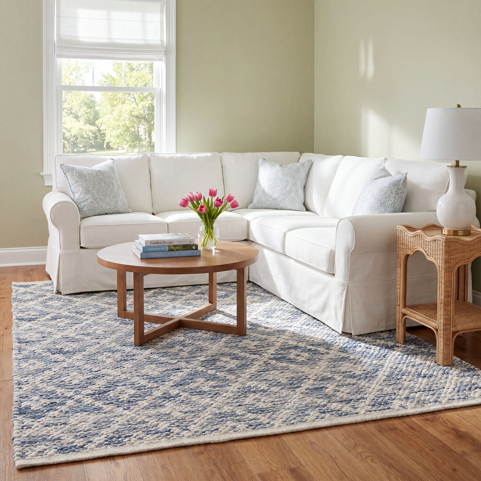 Melange Diamond Blue Hand-Woven Geometric Rug, Rectangle 8' x 10'