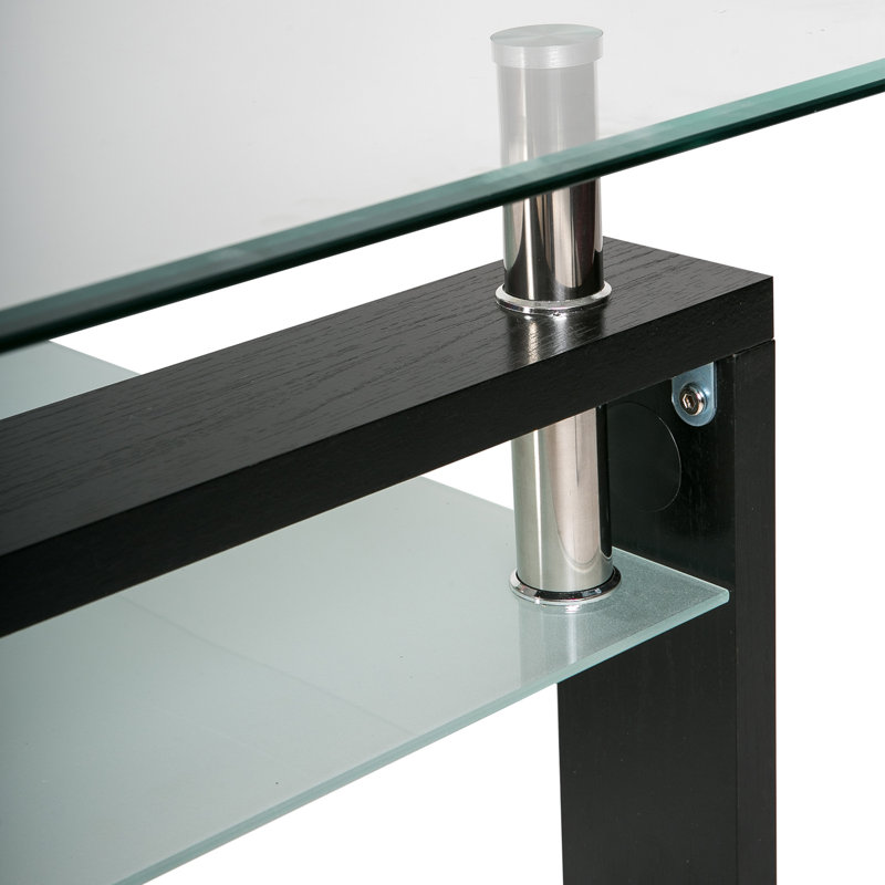 Kissena Four Leg Coffee Table with Storage, Clear, Black