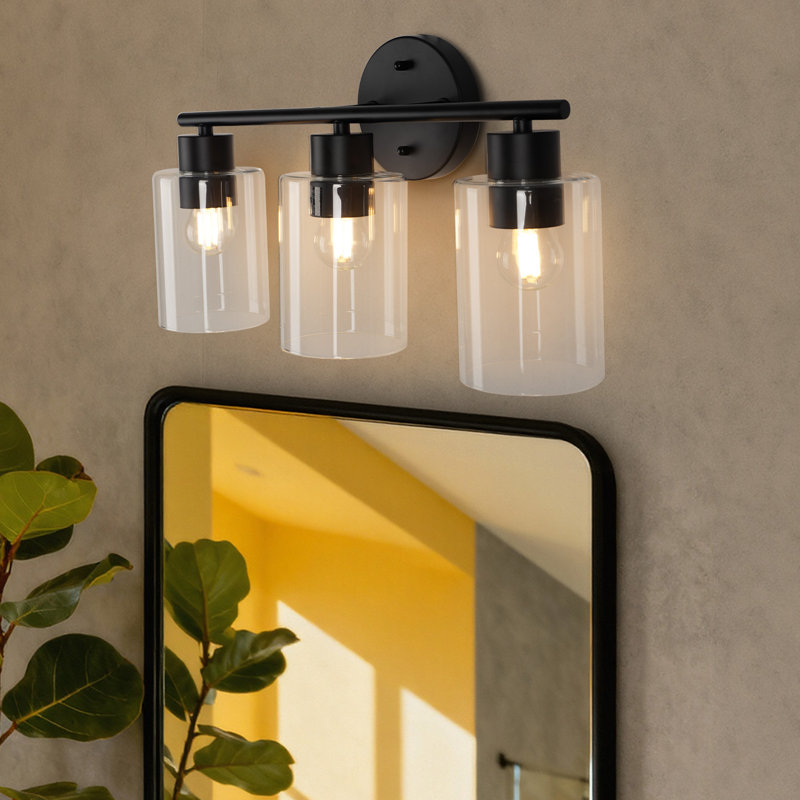 Modern Vanity Lights 17.7 In. 3-light Black Wall Sconce With Glass Shade, No Bulbs Included