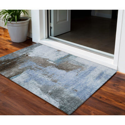 Tapis d'extérieur lavable abstrait bleu 3 pi x 5 pi