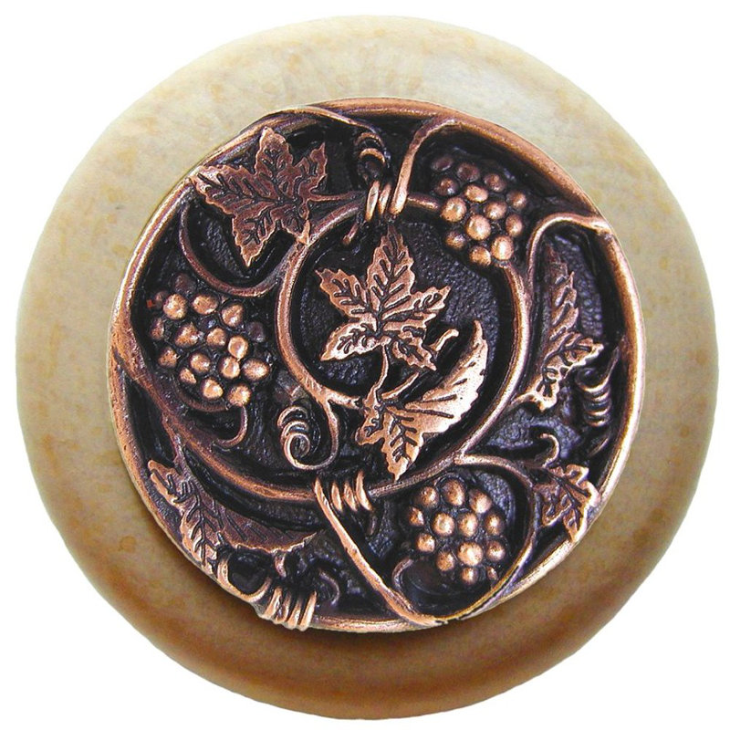Poignée champignon 1,5 po de diamètre Tuscan, Cuivre antique / bois naturel