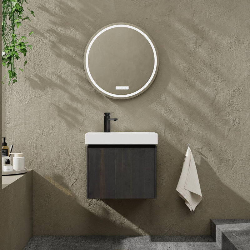 Meuble-lavabo de salle de bain avec lavabo, meuble-lavabo mural flottant, armoire de rangement avec portes doubles pour la salle de bain