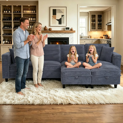 Chifley 112.40” Comfy Cloud Couch L Shaped Sectional Sofa with Ottoman,Reversible.