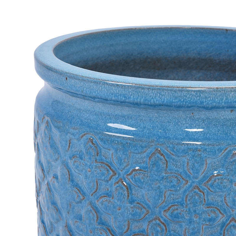 Ensemble de 3 pots de fleurs en céramique, pot de fleurs moderne pour patio, jardin, rebord de fenêtre, Bleu antique