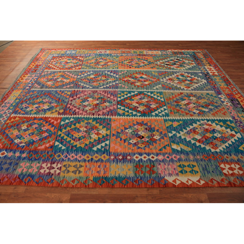 Tapis oriental coloré en laine Kilim 8 x 10